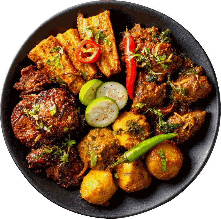 Mixed platter with whole chicken, wings, strips and fries